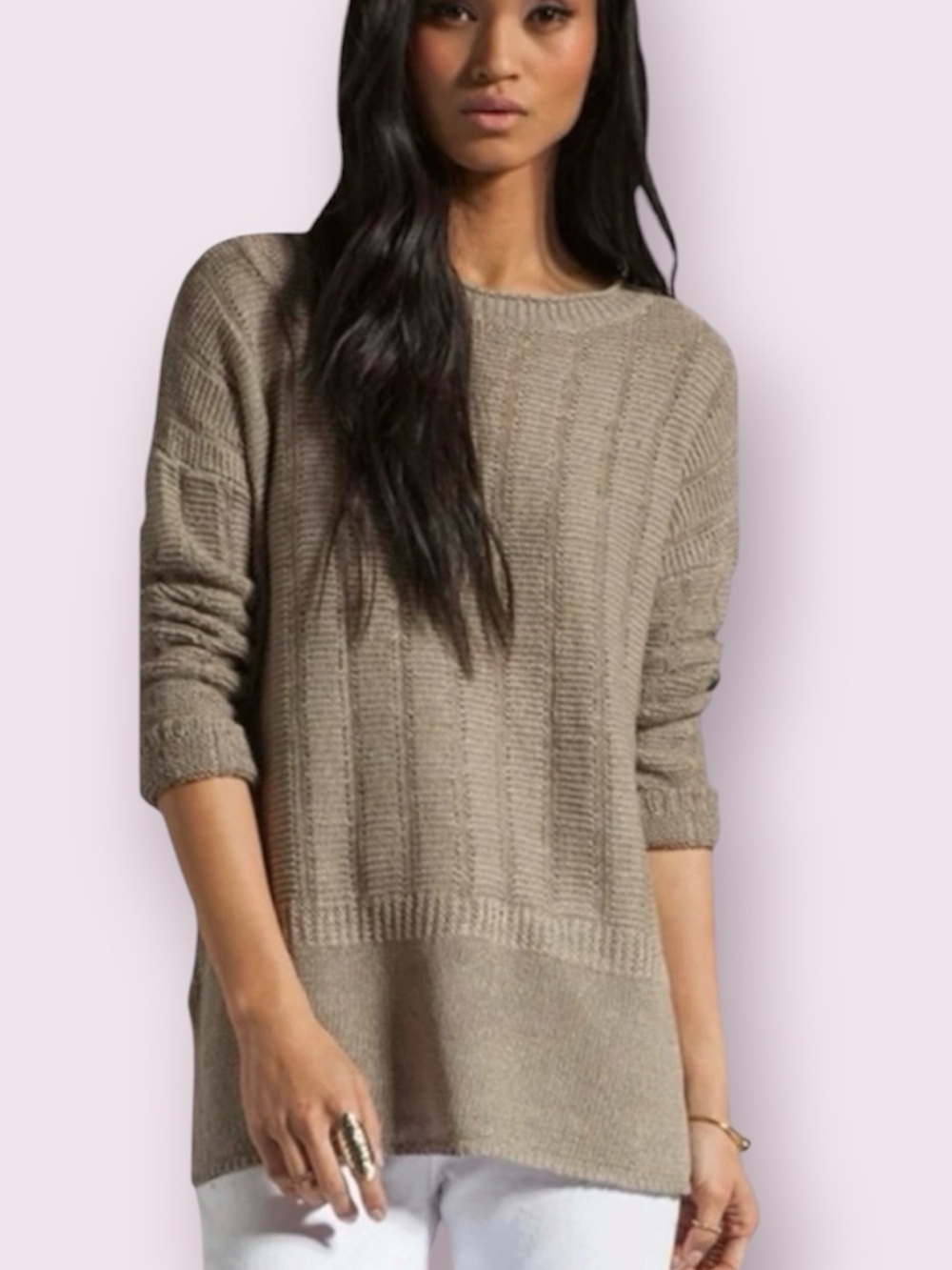 Vince Stretch Crew Sweater Beach Linen Light Brown Size XS